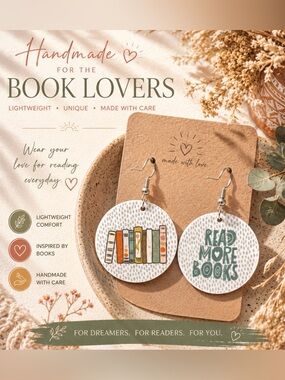Handmade 'Read More Books' Round Earrings - Book Lovers Earrings